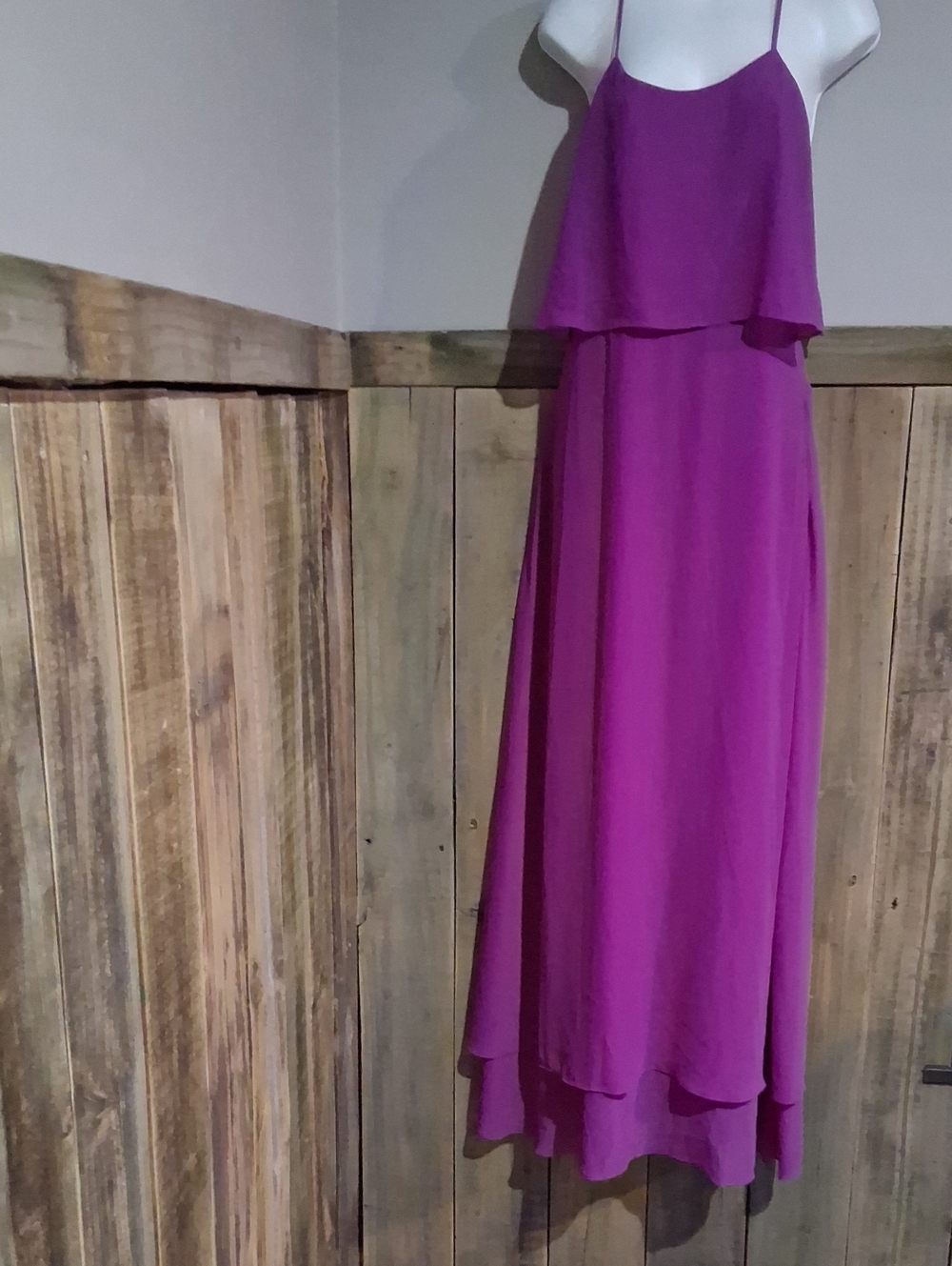 Fuchsia Layered Spaghetti-Strap Maxi Dress